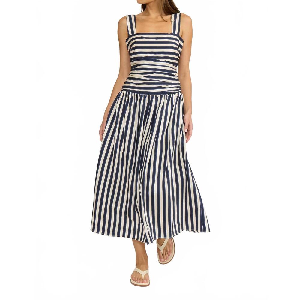 NEW LUCY PARIS georgie gathered dress in navy stripe